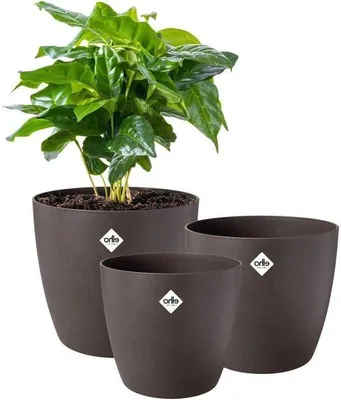 Zdjęcie produktu dla Ceramiczne doniczki – w 100% z recyklingu – zestaw 3 sztuk – Ø 14, 16, 18 cm – kolor brązowy