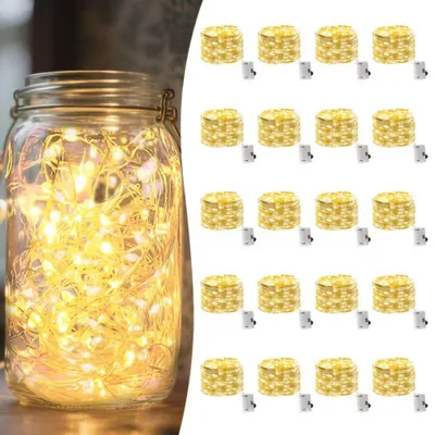 Produktbild von 20er Set LED Lichterketten 2m Batteriebetrieben mit 3 Leuchtmodi – warmweißes Kupferdraht Licht für Hochzeit, Weihnachten, Party & Zimmer