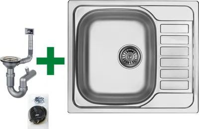 Produktbild von [Edelstahlspüle 60x50,5 cm] Hochwertig beidseitig Montierbar Küchenspüle Eckig Einbauedelstahlspüle Edelstahl Spülbecken f. Unterschränke ab 45 cm inkl. Siphon-Set