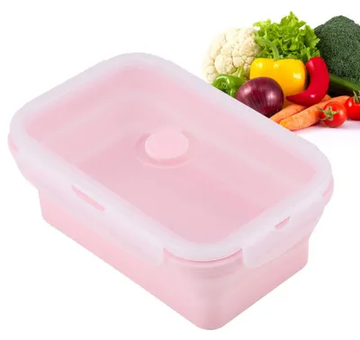 Produktbild von Lebensmittelaufbewahrungsbehälter - Faltbare Silikon-Lunchbox mit luftdichtem Kunststoffdeckel - Mikrowellen- und spülmaschinengeeignet - 1200 ml