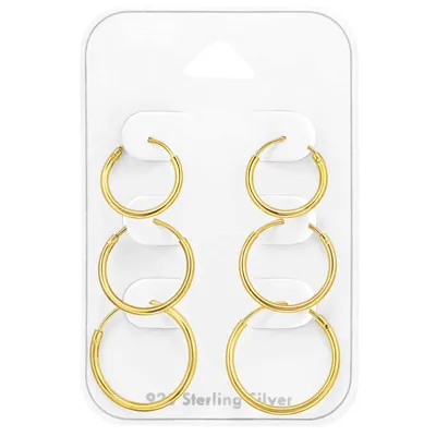 Produktbild von Ohrringe Set 925 Sterling Silber vergoldet Creolen 12-16 mm