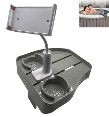 Produktbild von Whirlpool-Tablett mit verstellbarer Handyhalterung, Getränkehalter für 2 Getränke, für aufblasbare Pools und Whirlpools, Handyhalter mit Becherhalter