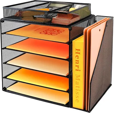 Produktbild von PolkaHome® Büroorganisator mit 5 Schubladen, Schreibtisch-Organizer aus Metall, A4 Ablage, Briefablage, Zeitschriftenhalter,