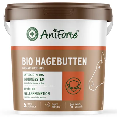 Produktbild von AniForte Ganze Hagebutten für Pferde 1 kg - 100 % natürlich & aus biologischem Anbau, reich an Vitamin C für Immunsystem & Gelenkfunktion