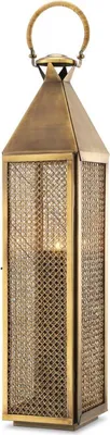 Produktbild von Casa Padrino Luxus Kerzenleuchter Vintage Messing 23 x 24 x H. 114 cm - Edelstahl Laterne mit Tragegriff - Gastronomie Accessoires - Restaurant Accessoires - Hotel Accessoires - Deko Accessoires