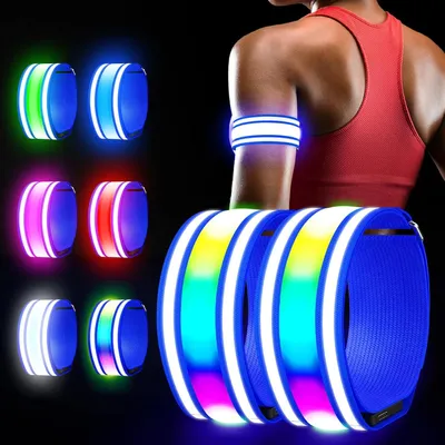 Productafbeelding van Led armband oplaadbaar - Set van 2 - Reflecterend - Blauw - Variant 2