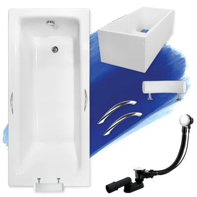 Zdjęcie produktu dla Wanna Akrylowa Zestaw 6w1 Prostokątna 170x75 + Styropianowy Nośnik Stabilizujący + Uchwyty + Zagłówek, Syfon, Nogi w komplecie | BADLAND TALIA PREMIUM