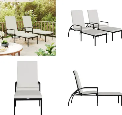 Produktbild von vidaXL Sonnenliegen 2 Stk. mit Fußhocker PE Rattan Schwarz - Sonnenliege - Sonnenliegen - Chaiselongue - Gartenstuhl