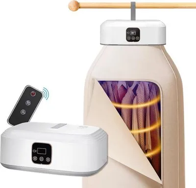 Zdjęcie produktu dla Mini suszarka elektryczna, składana, z funkcją sterylizacji UV, timerem, 8 litrów pojemności, 360° ogrzewanie, idealna do domu, podróży, kamperów i jako mała suszarka do prania
