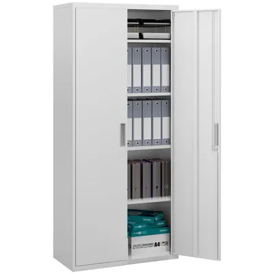 Image de HOMCOM, armoire de bureau à 5 niveaux avec 4 étagères réglables, en acier, dimensions 80x40x180 cm, couleur blanche