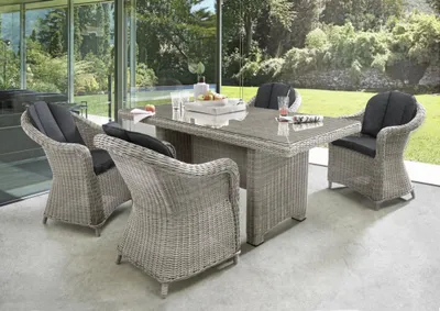 Produktbild von Destiny Sitzgruppe MALAGA LUNA 4 Sessel + Tisch 165x90x75cm, vintage weiß