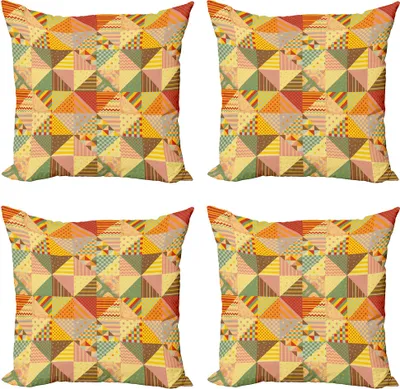 Produktbild von ABAKUHAUS Geometrisch Kissenbezug Set (4 Stück), Bunte Dreieck Patches, Moderner Doppelseitiger Digitaldruck, 60 cm x 60 cm, Mehrfarbig