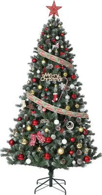 Productafbeelding van Kunstkerstboom Sneeuw - Decoratie Boom - Feestelijke Decoratie - Warmwitte LED Verlichting - 180 cm - Groen Wit
