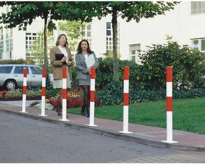 Produktbild von Absperrpfosten mit 2 Ösen Stahl weiß/rot 1000 mm