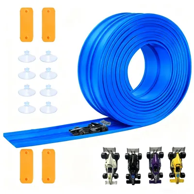 Image de Véhicules jouets, circuit de course flexible à monter soi-même, circuit inertiel de 4 mètres pour enfants, piste souple flexible, petites voitures, kit de circuit de course créatif