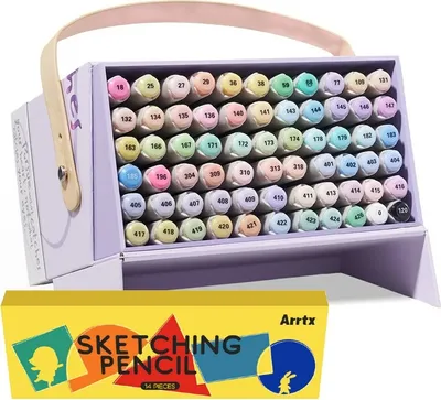 Image de ARRTX marqueurs double face Brush & Chisel, 66pcs pastel + crayons graphite S