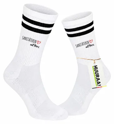 Produktbild von Huuraa Uni Socken Sanitäterin mit Herz 42/46 Black Baumwolle Tennissocken Geschenkidee