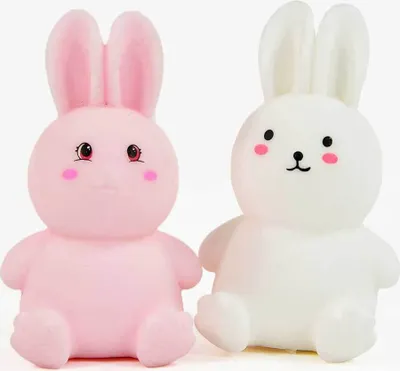 Produktbild von 2 x Squeeze Tier Hase weiß & rosa Antistress Knautschtier Quetschtier 11 cm