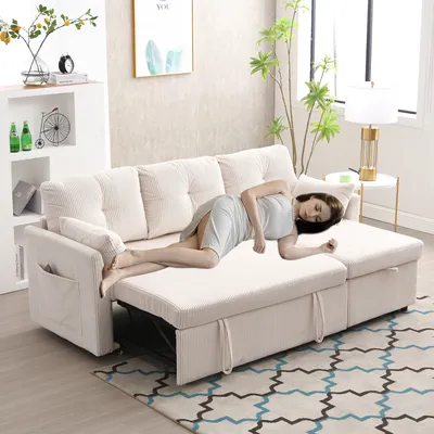 Immagine prodotto di okwish Divano a L, imbottito con contenitore, divano letto dal design moderno, Beige