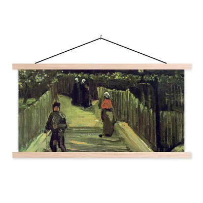 Produktbild von MuchoWow® Textilposter Schräger Weg in Montmartre - Vincent van Gogh 120x60 cm mit holzfarbenen Rahmen - Klemmleiste