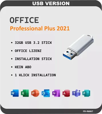Produktbild von Microsoft Office 2021 Professional Plus Word Excel Outlook USB Installation Stick