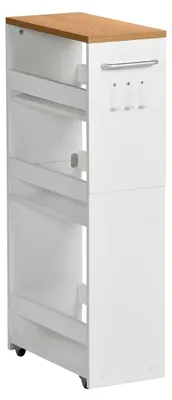 Obrázek produktu pro Úzký kuchyňský vozík - 4 patra - servírovací vozík na kolečkách - dřevěný regál do koupelny - úsporný - 40 x 20 x 80 cm - úložný vozík