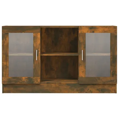 A product shot of a wooden cabinet with glass doors.