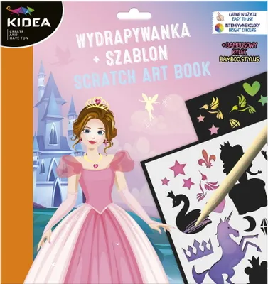 Obrázek produktu pro Stírací papír + šablona pohádkové princezny Kidea