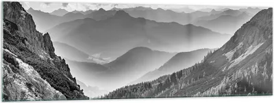 Produktbild von Bilder auf glas - Einteilig - Schwarzweiß Landschaft Berge - 160x50cm - Glasbilder - Wandbilder - Bilder - Wanddekoration aus Glas - Glas Bilder - Wandbild auf Glas - GAB160x50-4560