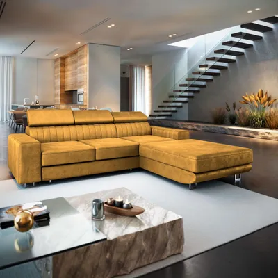 Produktbild von Masseno Ecksofa NOTO R-S mit Schlaffunktion L-Form, Sofa mit Bettkasten, Wohnzimmersofa, Couch, Soffa, Bettsofa, Couchgarnitur- Gelb, MONOLITH 48