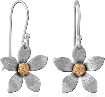 Produktbild von viva-adorno 1 Paar Damen Ohrringe 925 Sterling Silber Ohrhänger Blüten Blumen matt mattiert Zirkonia Z534
