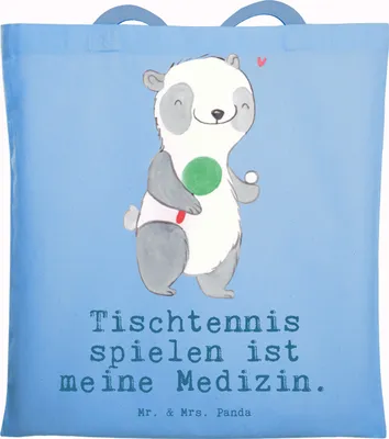Produktbild von Mr. & Mrs. Panda Einkaufstasche Panda Tischtennis - Sky Blue - Geschenk, Ballsport, Beutel, Tote Bag, Tasche, Verein, Laptoptasche, Jutebeutel, Bund, Schultasche