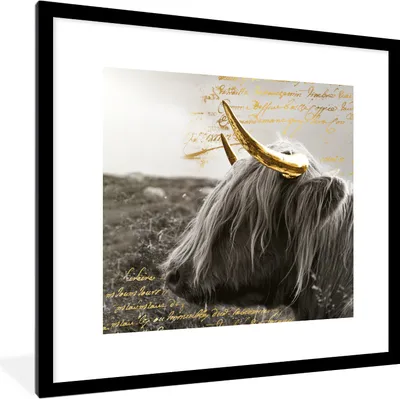 Produktbild von MuchoWow® Gerahmtes Poster Schottischer Highlander - Gold - Zitat 40x40 cm - Poster mit Schwarzem Bilderrahmen Wandposter Rahmen Foto Bilder - Poster - Plakat im Rahmen