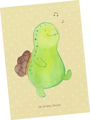 Produktbild von Mr. & Mrs. Panda Postkarte Schildkröte Pfeifen - Gelb Pastell - Geschenk, Glück, Lebensfreude, Ansichtskarten, Depression, Schildkröten, Postkarten, Grußkarte