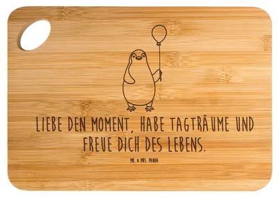 Produktbild von Mr. & Mrs. Panda Brett Pinguin Luftballon - Transparent - Geschenk, Frühstücksbrett, Frühstücksbrettchen, Schneidebrett, Neustart, Küchenbrett, Motivation, Liebe