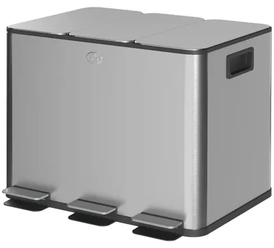 Produktbild von Abfallbehälter 60L, 3 Fächer, Softclose | Farbe: Silber | Abmessungen: 36,6 x 61,9 x 56,7 cm
