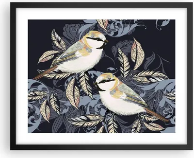Produktbild von Gerahmtes Poster - Schwarzer Rahmen - Vögel Blätter Ornament - 50x40 cm - Wand Bild - Wanddeko - Wandbilder - Kunstposter - Wandposter - Bilderrahmen - Bilder - Kunstdruck - P2BAA50x40-4408