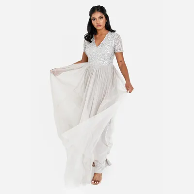Produktbild von Maya Deluxe Abendkleid mit Pailletten Cocktailkleid Damen mit V-Ausschnitt Tüllk