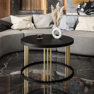 Produktbild von LORI MIX runder Couchtisch mattschwarz Schwarz + Gold / Schwarz Matt