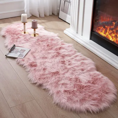 Zdjęcie produktu dla Omgoods - Miękki dywan z imitacji owczej skóry, kolor różowy, 60x160 cm, idealny do salonu