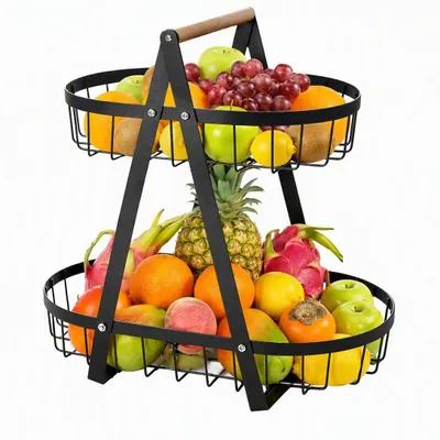 Obstkorb Etagere 2 Etagen, Metall, schwarz, 31x32 cm
