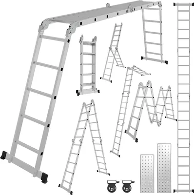 Produktbild von Jayseuw Mehrzweckleiter Multifunktionsleiter Klappleiter 4x5 582cm Teleskopleiter A-Rahmenleiter Anlegeleiter Stehleiter Haushaltsleiter Aluleiter