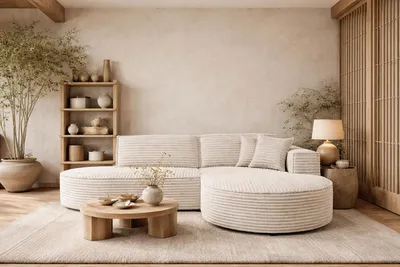 Produktbild von Kaiser Möbel Ecksofa L-form, Cordstoff Velo, Ecru, Rechts, Modena Studio