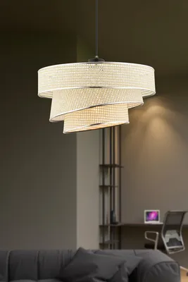 Immagine prodotto di Opviq, Couper Hazeran - Crema, Argento, Lampadario, Crema, Corpo in metallo, 40 x 40 x 72 cm
