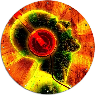 Produktbild von Wallario rundes Outdoor-Poster für Garten oder Balkon, Motiv Musik mit Kopfhörern, 120 cm Durchmesser