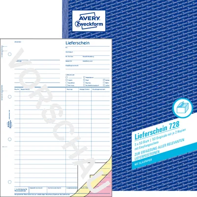 Immagine prodotto di Avery Zweckform 728, bolle di consegna con ricevuta, A4, con carta blu, 3x50 fogli