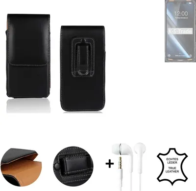 Produktbild von K-S-Trade Leder Gürteltasche + Kopfhörer kompatibel mit Doogee S90 Seitentasche Belt pouch Holster Handyhülle Schutz Hülle Etui schwarz 1x