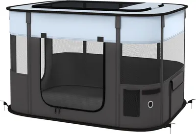 Obrázek produktu pro Výběh pro štěňata, ohrádka pro štěňata s dveřmi, okny, skládací ohrádka, prodyšná síť, pro malé psy do 10 kg a malá zvířata, vnitřní i venkovní, 94 x 74 x 60 cm, šedá