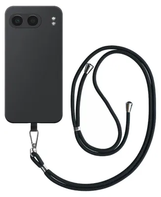 Zdjęcie produktu dla Etui na telefon OnePlus Nord 4 z odpinaną czarną smyczą - elastyczne etui na tył z silikonu TPU z czarną smyczą - czarne - Smartphonics