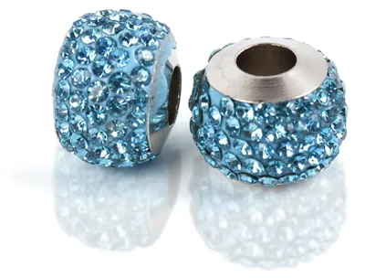 Obrázok produktu pre Veľký otvor Spacer Charm korálky Rondelle štrasové korálky trblietavé 12 mm, 10 ks, modré svetlo